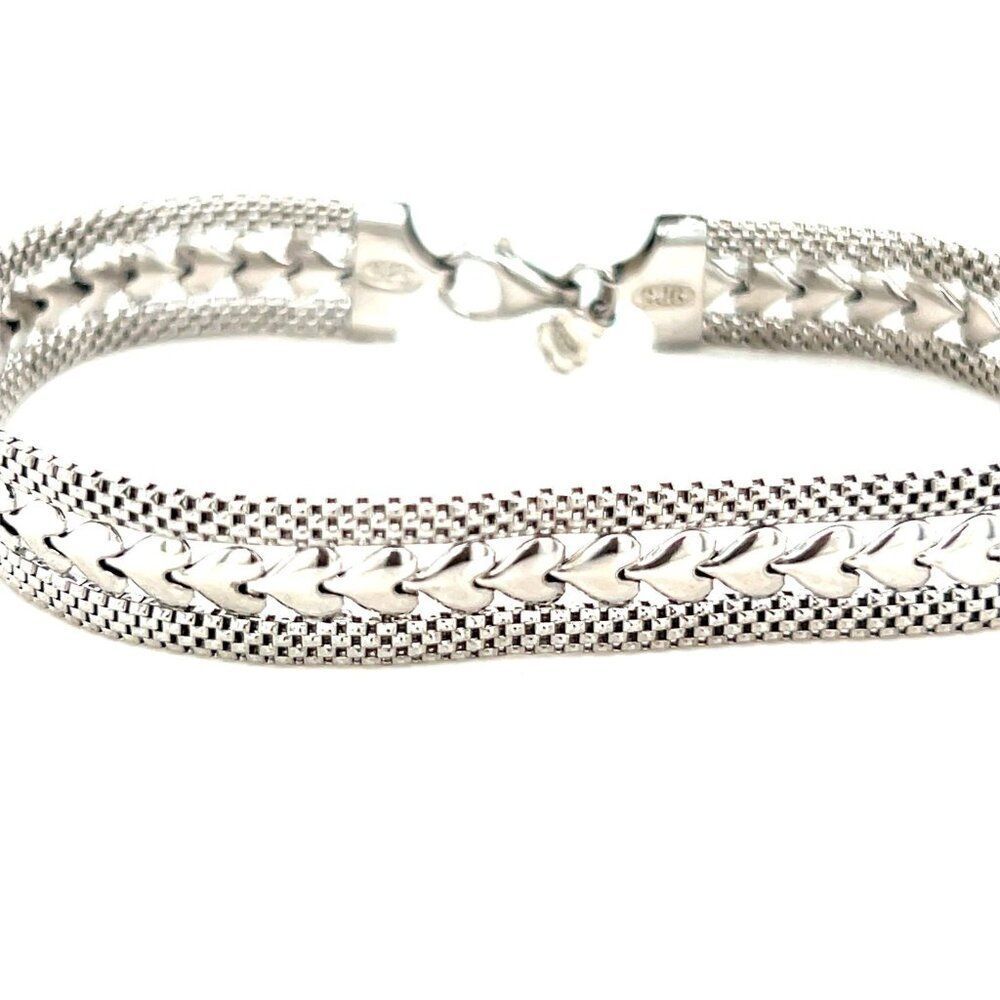 ❌SOLD 925 Italy Heart Link Flat Bracelet - Picture 3 of 6